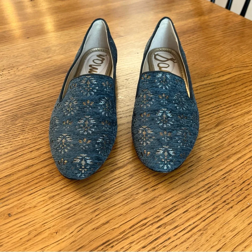 ⭐️ SAM EDELMAN NEW Size 7M US Blue Jordy Jacquard Loafers Shoes Embroidered